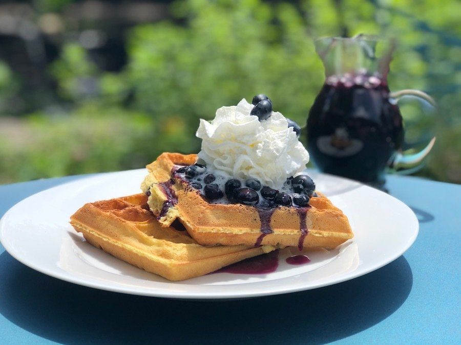 Sour Cream Waffles with Blueberry Syrup